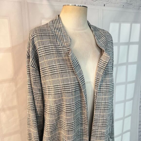 Express Gray Long Line Plaid Open Front Sweater Jacket Size XL - Picture 2 of 10